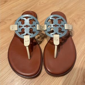 Tory Burch Women's Miller Sandals - Cream and Blue Worn Once.